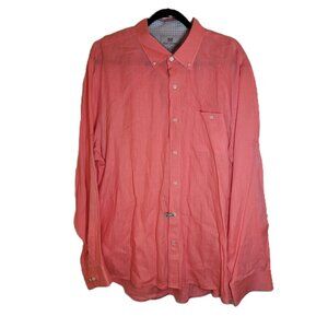 Hickey Freeman Men's 100% Linen Long Sleeve Button Up Coral/Pink XXL
